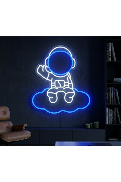 SignYourNeon Bulut Üstünde Astronot Led Neon Tabela - Çocuk Ve Bebek Odası Ge...