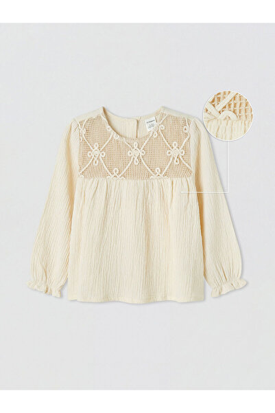 LC Waikiki Ecru Lace Detailed Bürümcük Girls' Blouse