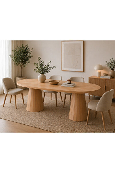 Trihome Tamamı Doğal Gürgen Masif Ahşap Yemek Masası 160x90 cm – Oval Modern ...