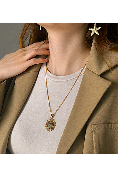 MARCİELO Accessories Kadın Çelik Kolye - Yeşil Pusula Figürlü
