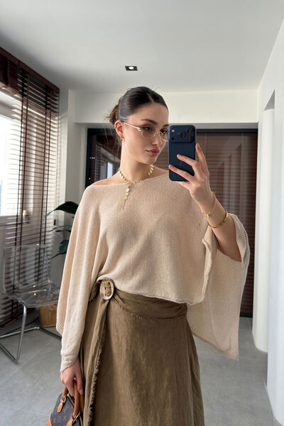 MAGARDE Kayık Yaka Yarasa Sleeve Mercerized Blouse - Bej