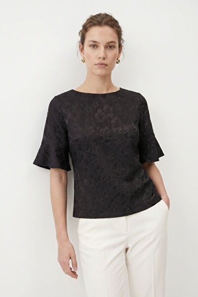 Rays Μαύρη μπλούζα ζακάρ με μανίκια βολάν και δέσιμο στην πλάτη 261151