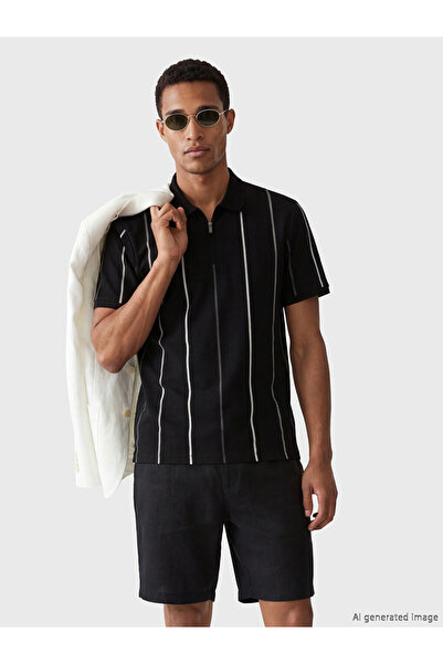 LC Waikiki RMZ GİYİM FARKİLYA Tricou bărbătesc cu guler tip Roba, cu dungi, d...