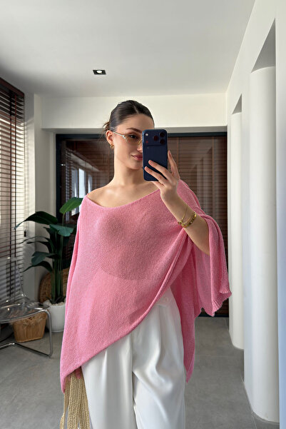 MAGARDE Μπλούζα με λαιμόκοψη καγιάκ και μανίκια νυχτερίδας, μερσεριζέ - ΡΟΖ