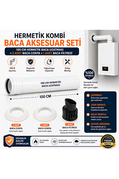 ŞeySepeti 100cm HERMETİK Kombi Baca Uzatması + Sızdırmaz Baca Lastiği + Baca ...
