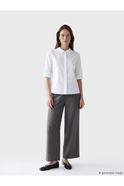LC Waikiki Nevavm Textured Satin Women's Trousers with Elastic Waist and Diff...