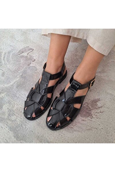 VESEO Candy Leather Women's Sandals with Gold Accessories and Belt Buckle Detail