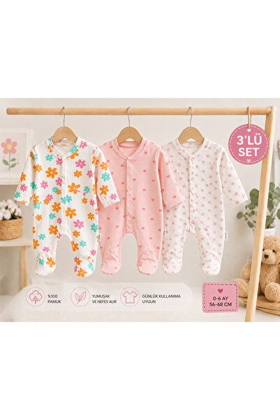 MYZİ STORE Βρεφικό κοριτσίστικο σετ με λουλουδάτο σχέδιο, 3 τεμαχίων, με μποτ...