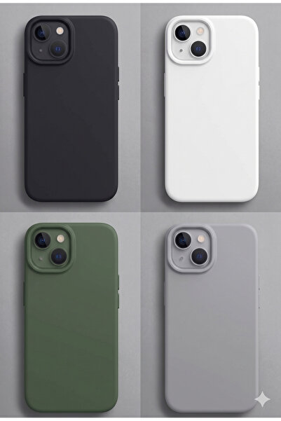 UNIQUE ME iPhone 13/14/15 Uyumlu Silikon Kılıf Seti Siyah-Beyaz-Asker Yeşili-Gri