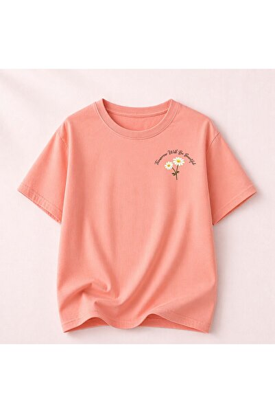 herkesemoda Γυναικείο βαμβακερό μπλουζάκι με στάμπα Daisy και λαιμόκοψη ποδηλ...