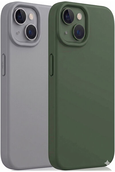UNIQUE ME iPhone 13/14 Uyumlu Silikon Kılıf Seti Gri-Asker Yeşili