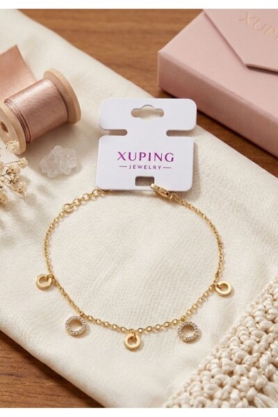 XUPING JEWELRY Xuping Altın Kaplama Kararmaz Halka Figürlü Taşlı Bileklik