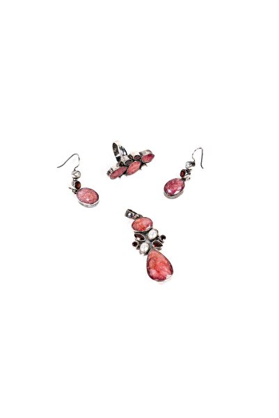 mySTILL 925 Silver Jewelry Set - Ring, Pendant, Earrings - Rhodochrosite, Pea...