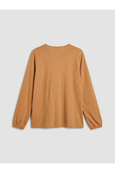 LC Waikiki Καφέ μπλούζα με κορδόνι με κέντημα στο λαιμό