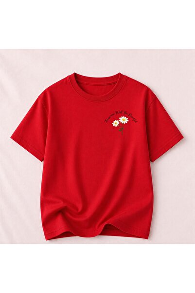 herkesemoda Tricou de damă din bumbac cu decolteu rotund și imprimeu Daisy