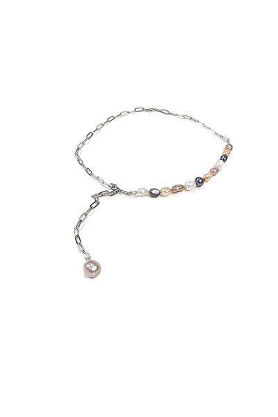 mySTILL Silver 925 Necklace with Pearls - Fixed - 350 mm x 5 mm - Multicolor