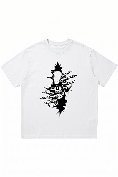 DASH WEAR Tricou alb oversize cu imprimeu The Rift, cu gât rotund