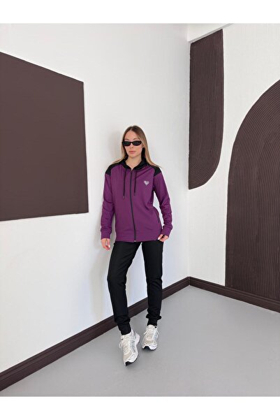 LFSPORT Νέα σεζόν Γυναικεία φόρμα με κουκούλα σε μωβ χρώμα