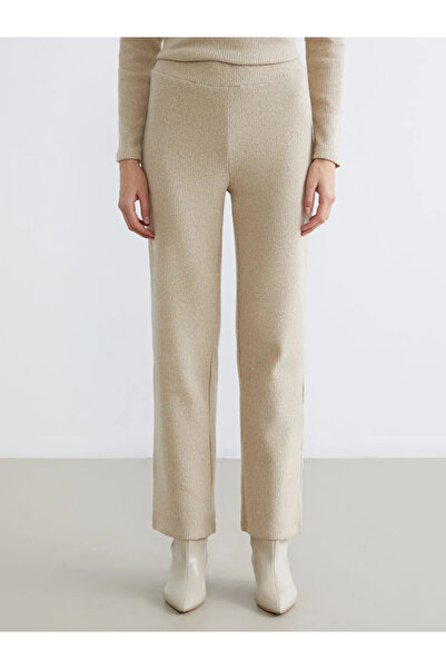 LC Waikiki Μπεζ γυναικείο παντελόνι με ελαστική μέση και κορδόνια