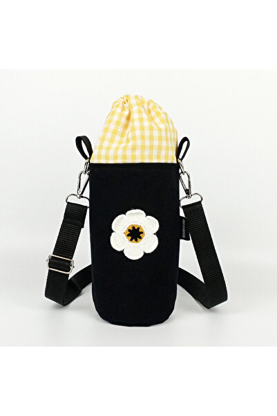 woodycord Χειροποίητη θήκη για φιάλη και θερμός από μαύρη γαμπαρντίνα με κορδ...