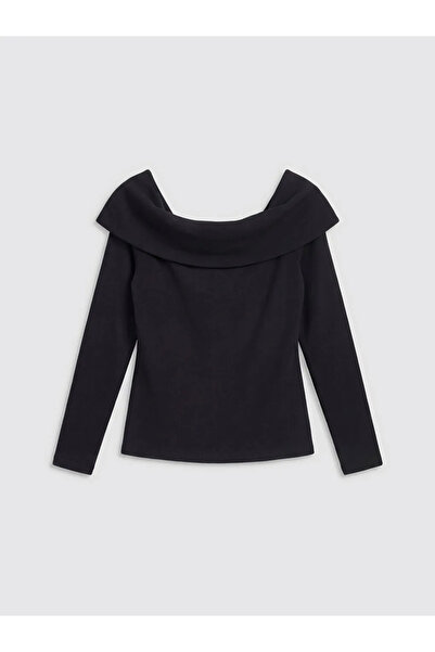 LC Waikiki Μαύρη μπλούζα με λαιμόκοψη και κορδόνι