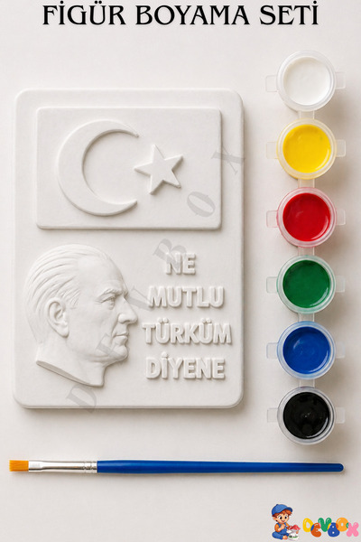 devhome Atatürk Türk Bayrağı Boyama Seti Alçı Taş Boyama | 6 Renk Boya Fırça ...