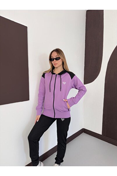 LFSPORT Νέα σεζόν Γυναικεία φόρμα με κουκούλα σε λιλά απόχρωση