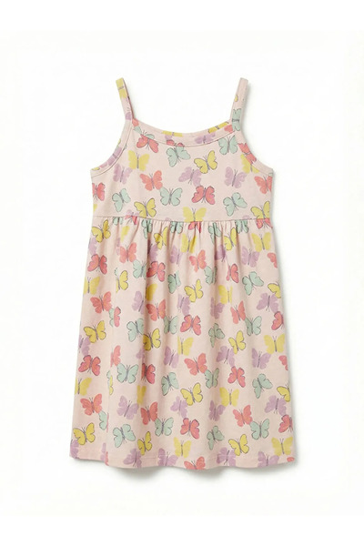 LC Waikiki Φόρεμα για κορίτσια με σχέδιο πεταλούδας σε χρώμα εκρού και τιράντ...