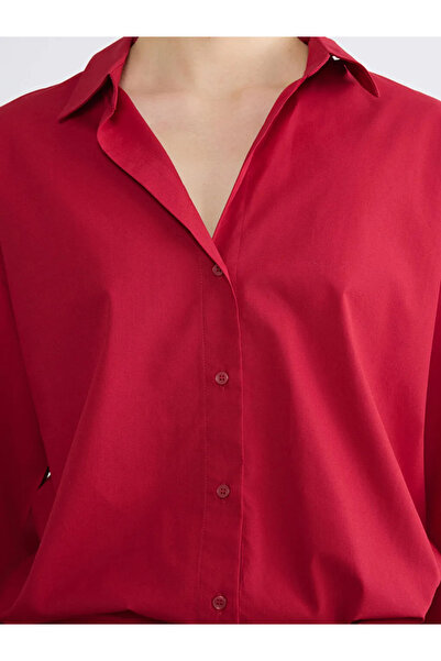 LC Waikiki Κόκκινο γυναικείο πουκάμισο από ποπλίνα