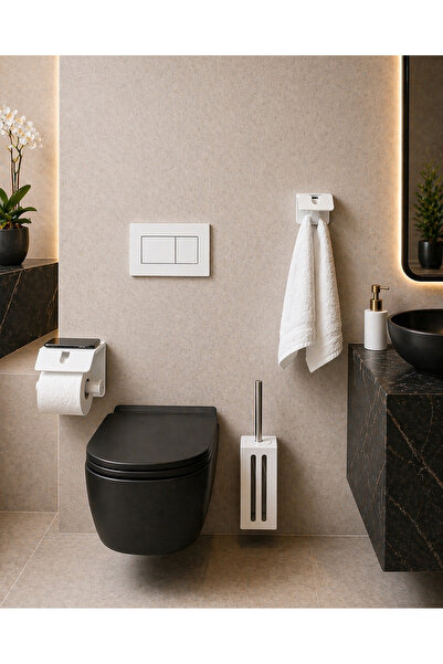 mee wall art Bathroom Set 3-Piece Toilet Paper Holder + Towel Holder + Brush ...