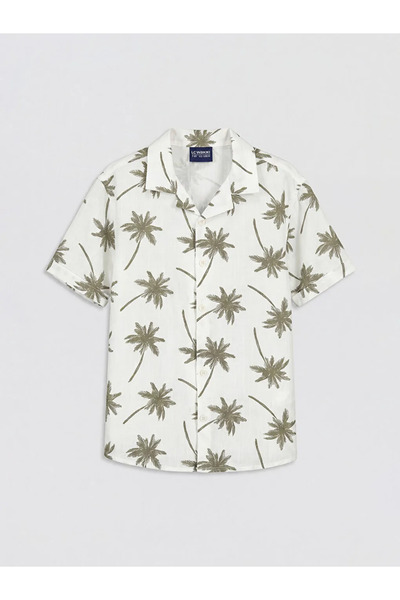 LC Waikiki Μπεζ πουκάμισο αγορίστικο με σχέδια από ποπλίνα