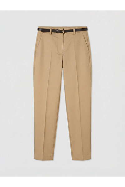 LC Waikiki Μπεζ γυναικείο παντελόνι από γκαμπαρντίνα με ζώνη στη μέση