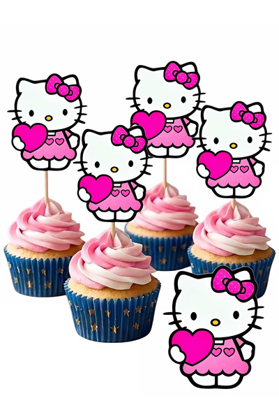 telaşe memuru Hello Kitty 10 Adet Cupcake Pasta Süsü - Hello Kitty Şekilli Kü...