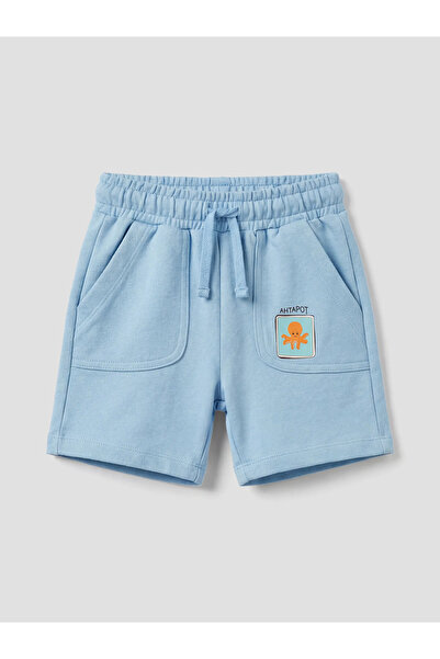 LC Waikiki Blue Printed Boys' Shorts with Elastic Waistband