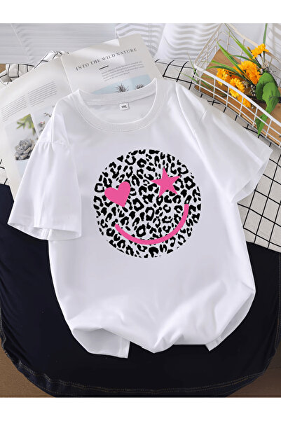 gencerco Μπλουζάκι Premium Oversize με στάμπα λεοπάρ και χαμογελαστό πρόσωπο
