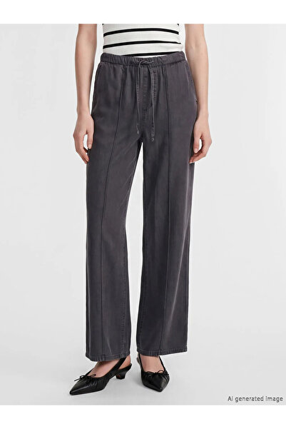 LC Waikiki Γκρι ελαστικό γυναικείο τζιν παντελόνι με φαρδύ πόδι