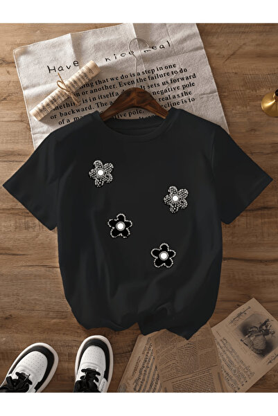 one button Μπλουζάκι Mini Glitter 4 τεμαχίων με λουλουδάτο σχέδιο Premium Ove...