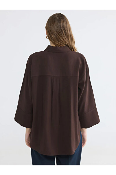 LC Waikiki Γυναικείο πουκάμισο Oversize με καφέ υφή