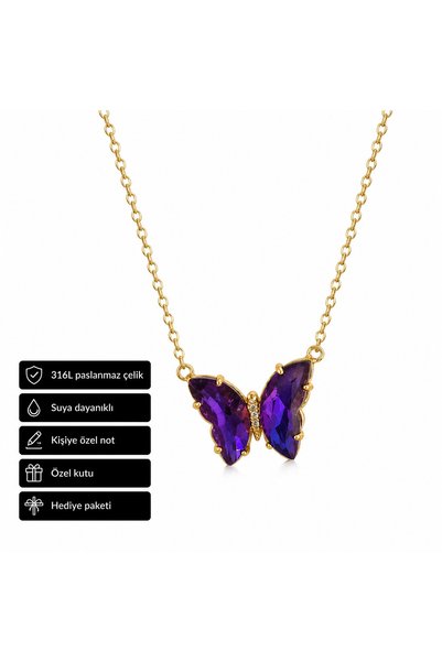 HER ŞEY NOTA www.herseynota.com Purple Butterfly Stone 316L Stainless Steel N...