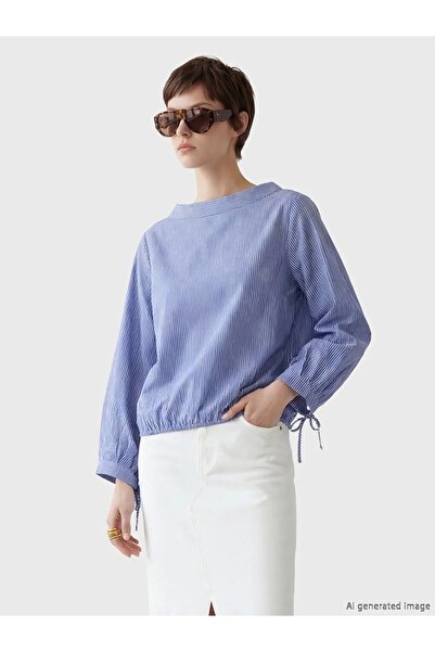 LC Waikiki Μπλε ριγέ μπλούζα με λαιμόκοψη καγιάκ