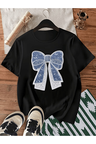 gencerco Μπλουζάκι Premium Oversize με στάμπα μπλε γυαλιστερής κορδέλας