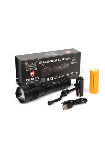 Watton Uzun Menzilli 3000 Lümen LED Fener Yüksek Parlaklık Güçlü Aydınlatma W...