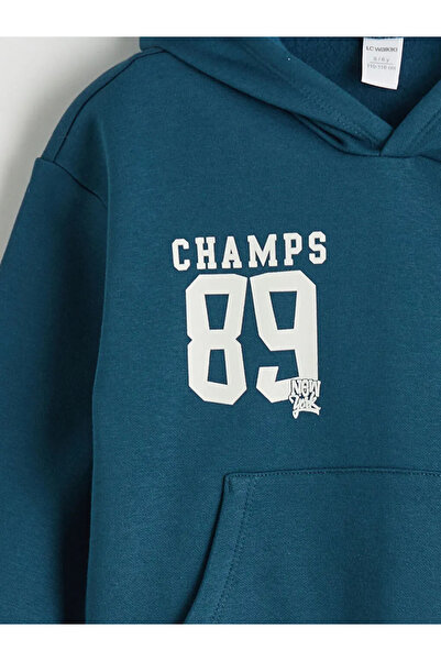 LC Waikiki Petrol με κουκούλα με τύπωμα Σετ χοντρή φόρμα για αγόρια