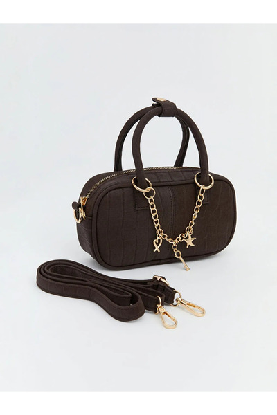 LC Waikiki Γυναικεία τσάντα ώμου σε καφέ σουέντ εμφάνιση