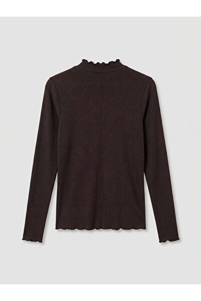 LC Waikiki Brown Ruffled Stand Collar Women's Bodysuit