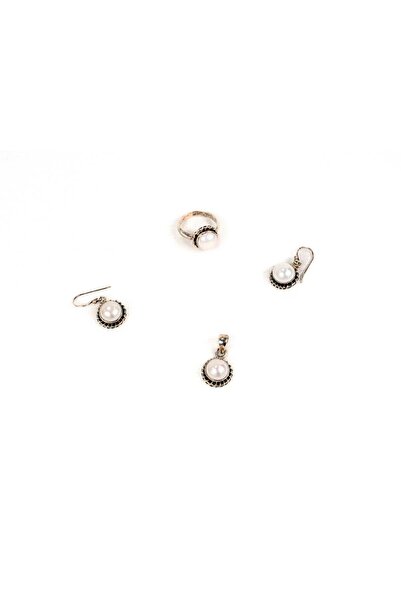 mySTILL Set Bijuterii din Argint 925 - Cercei, Inel, Pandantiv - Perle - Mari...