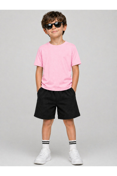 VODEXA Set tricou și pantaloni scurți pentru băieți și fete, 100% bumbac, cro...