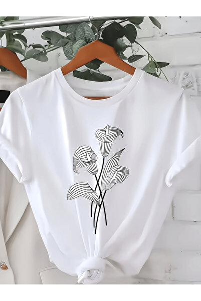 one button Μπλουζάκι Premium Oversize με σχέδιο λουλουδιών και στάμπα κρίνων