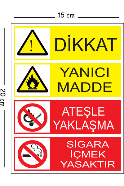 Mayeka Metal Dikkat Yanıcı Madde Ateşle Yaklaşma Sigara İçilmez 15x20 cm Uyar...