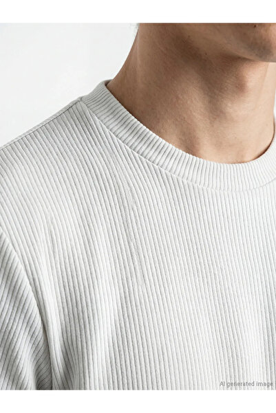 LC Waikiki Tricou bărbătesc gri cu guler rotund și nervuri